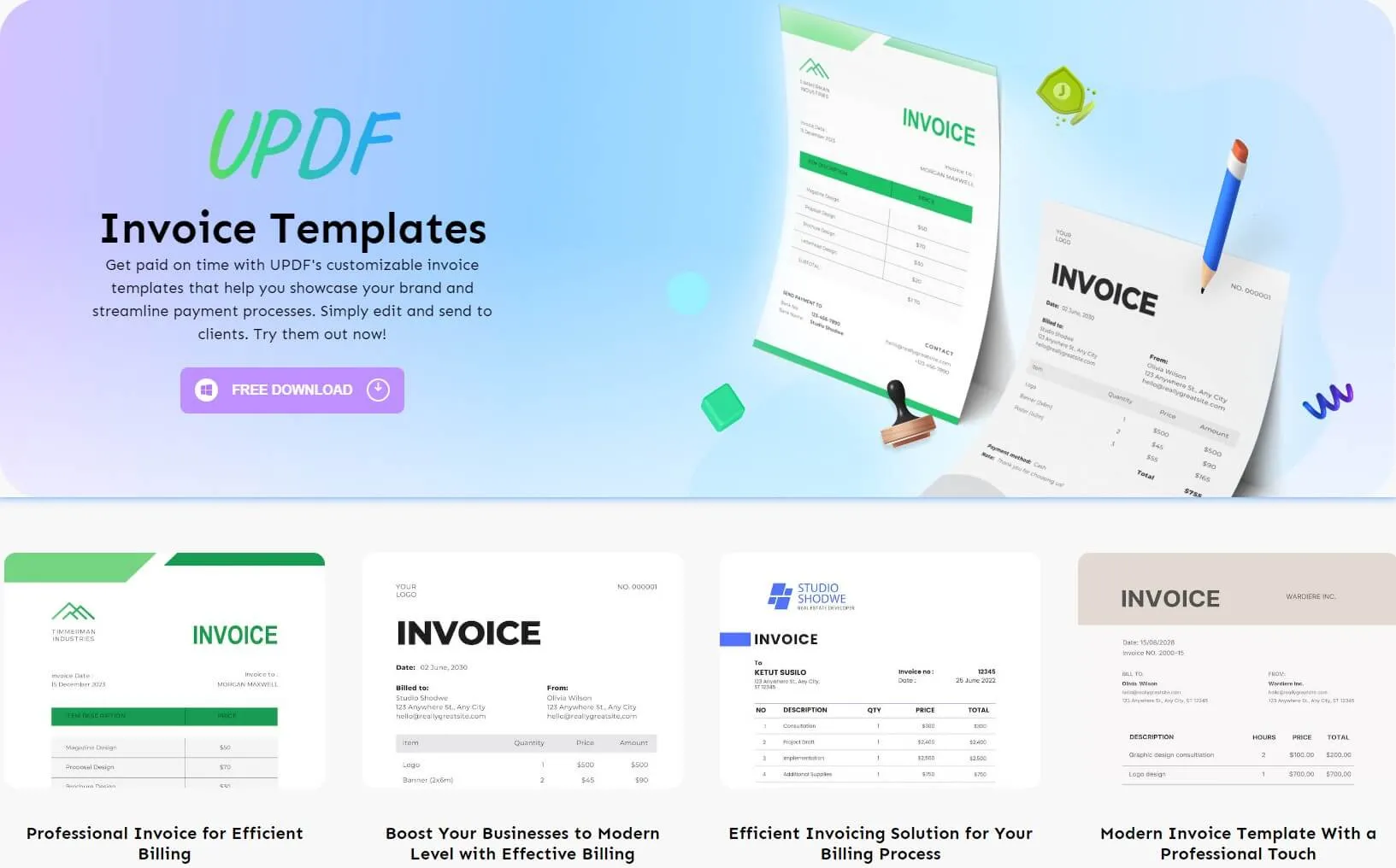 updf invoice templates