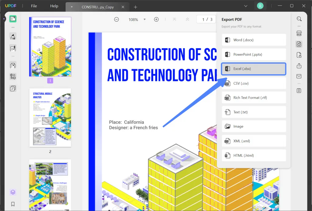 Export the PDF into Excel Format using UPDF