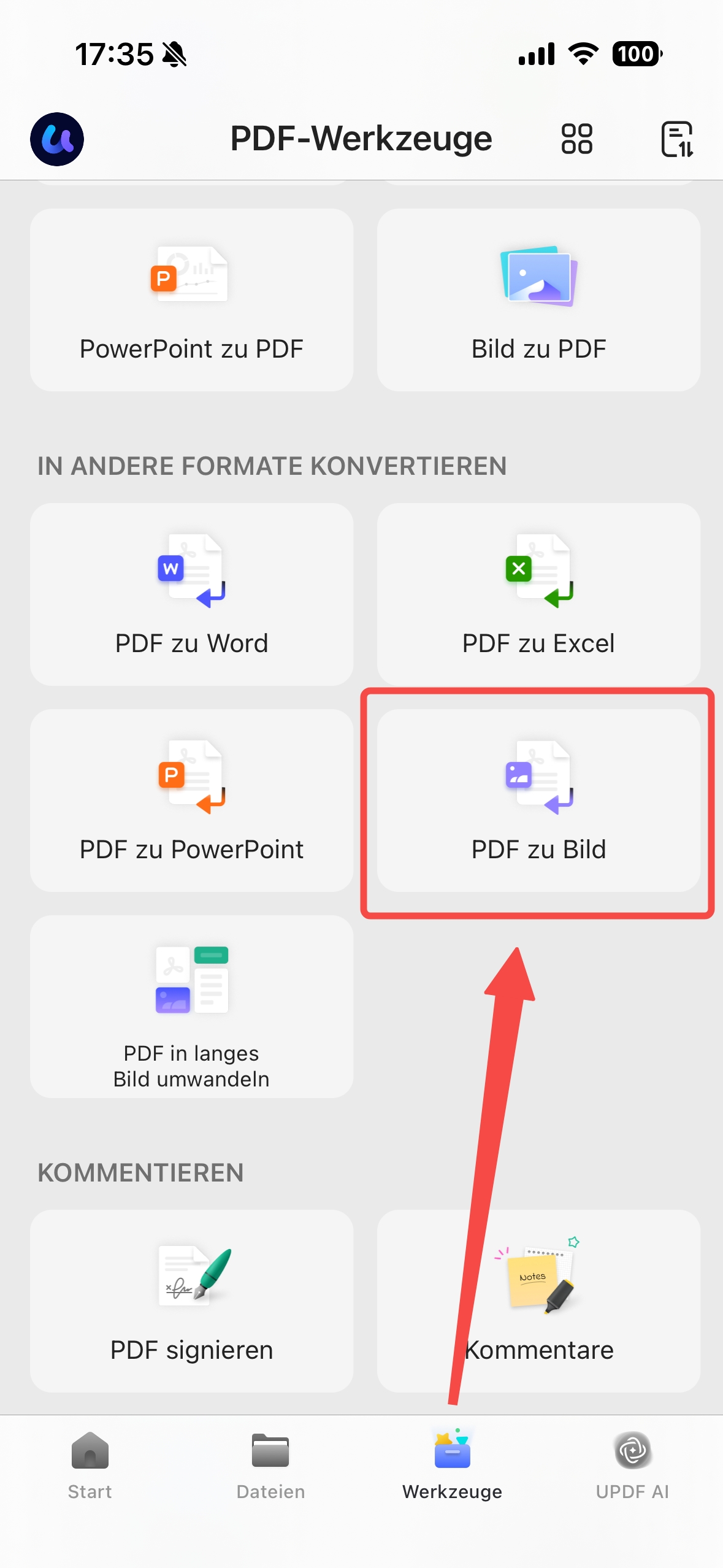 PDF in Bild umwandeln auf dem Handy