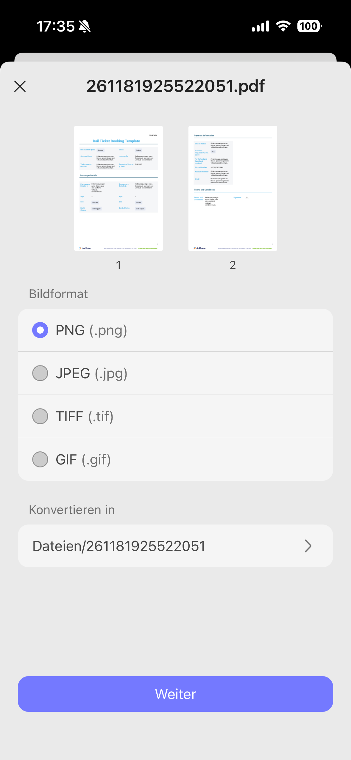 PDF in Bild umwandeln auf dem Handy