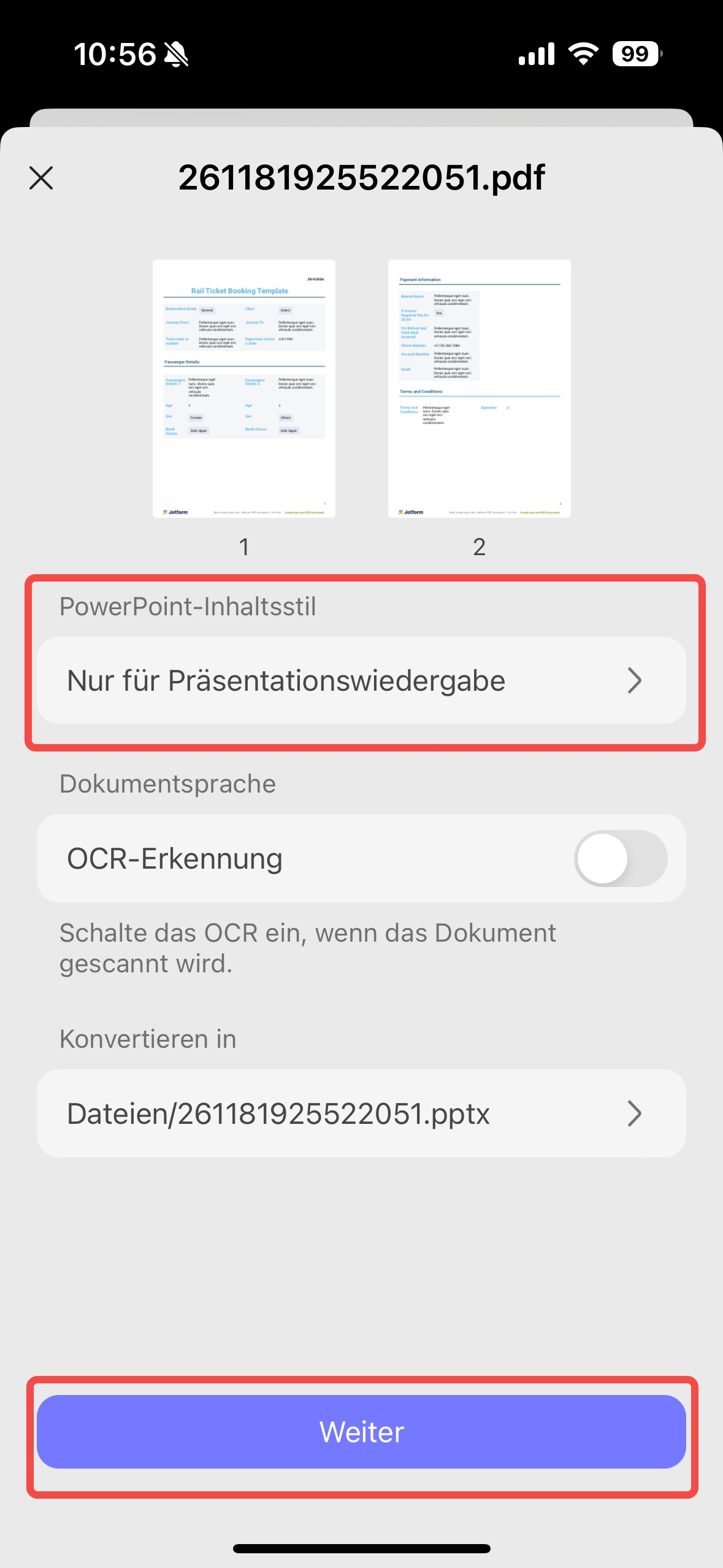PDF in PowerPoint umwandeln auf dem Smartphone