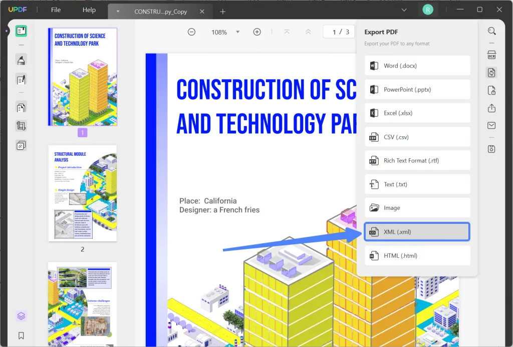 Convert PDF to xml using UPDF