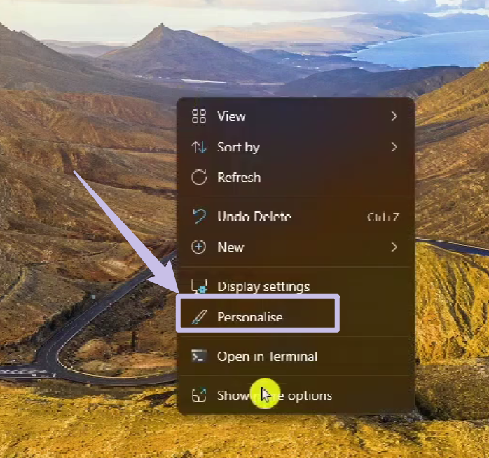 right click to select personalize