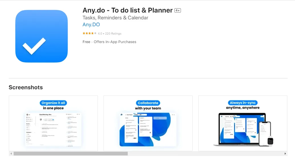 Planner-App Mac Anydo