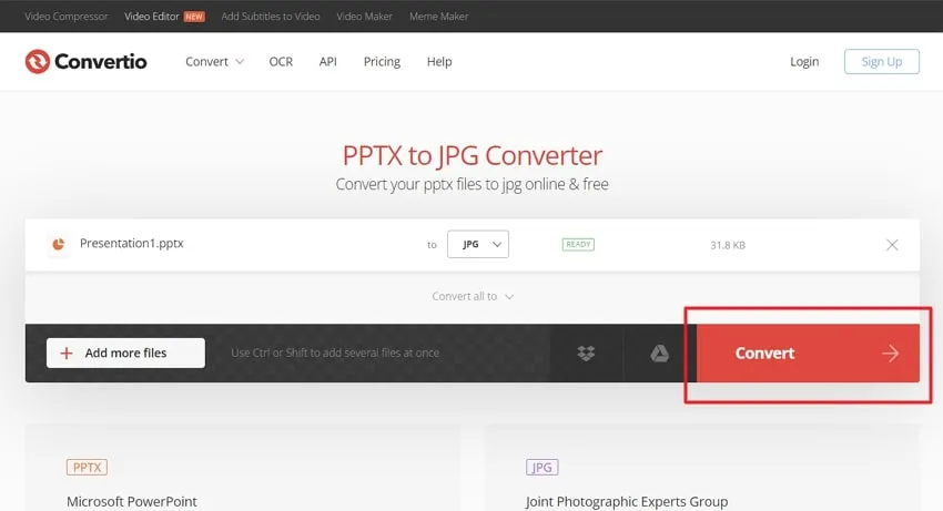 press the convert now button in zamzar to convert ppt to jpg