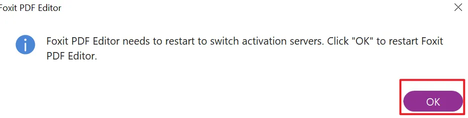 Drücken Sie hier die Schaltfläche „OK“, um Foxit neu zu starten