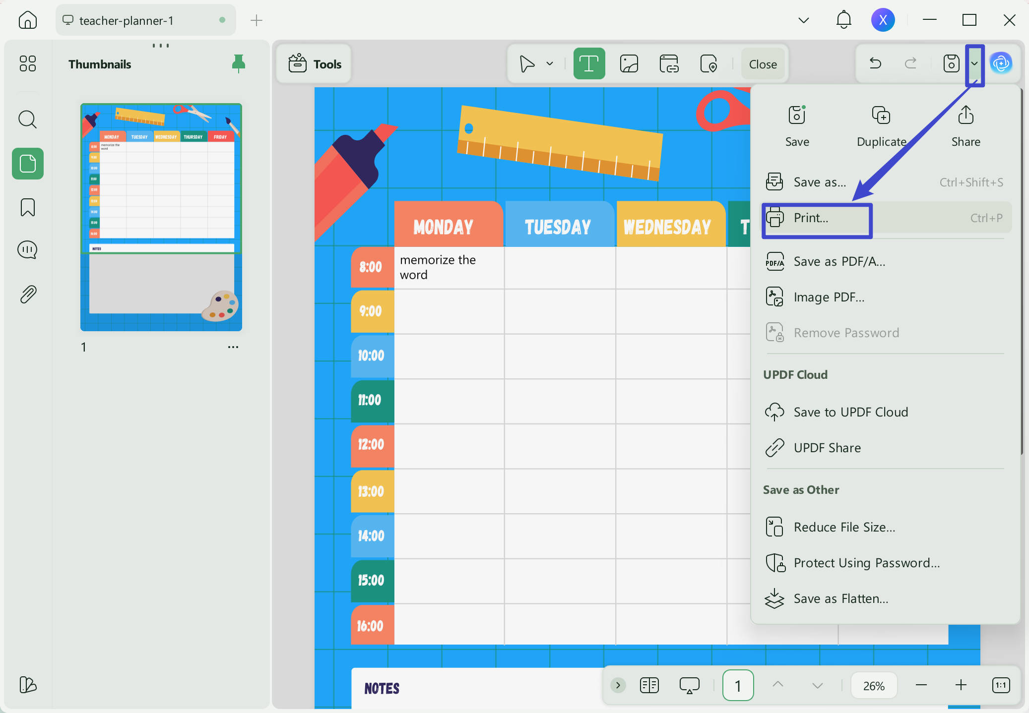 planner apps print plan