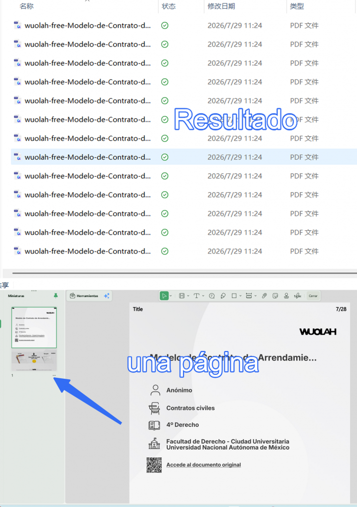 resuktado de extaer páginas de pdf creando múltiples archivos