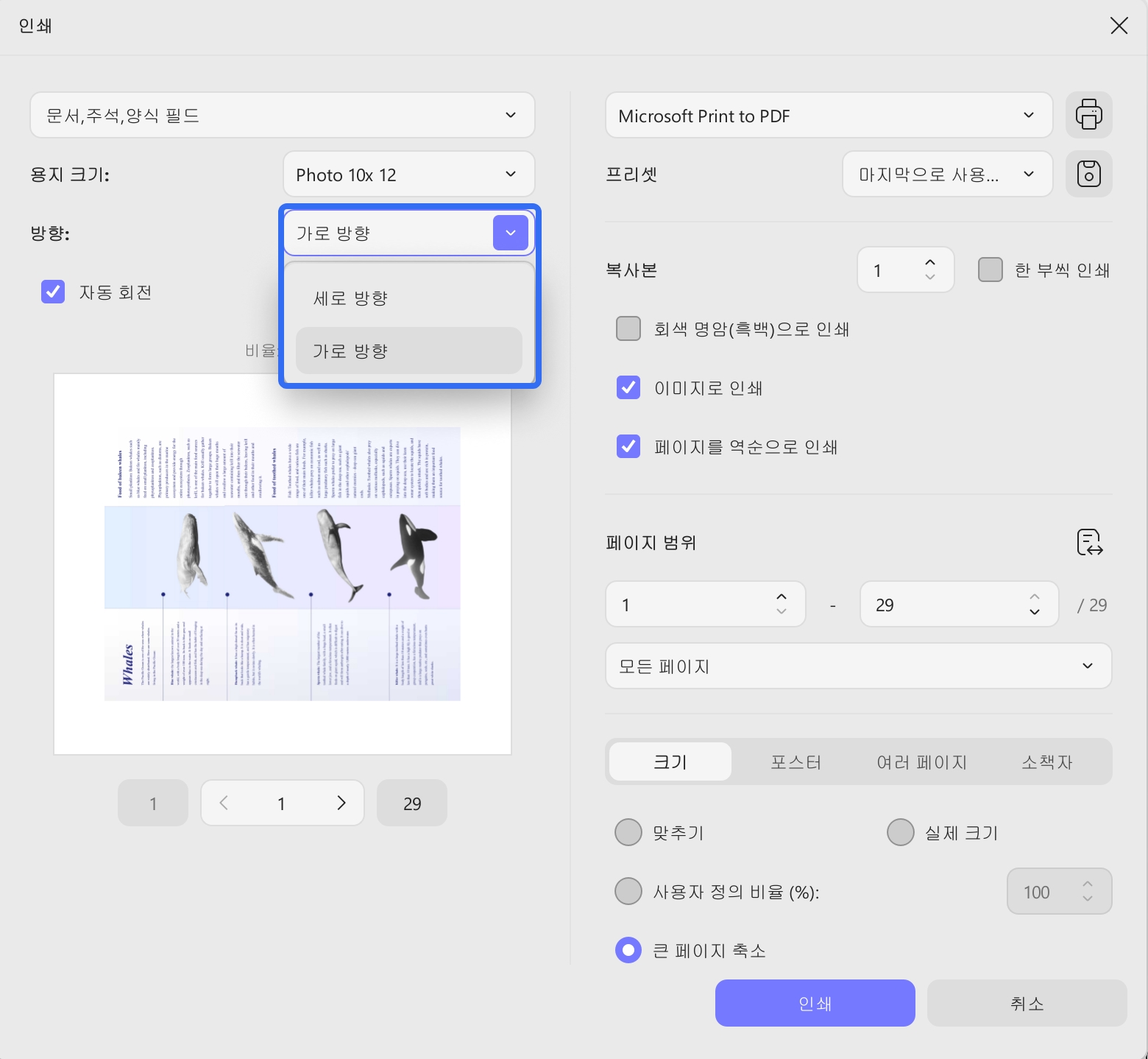 인쇄에서 pdf 회전하기