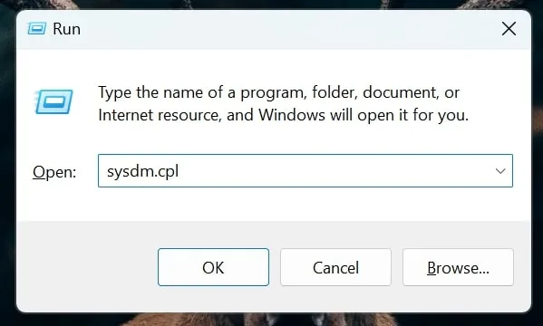 sysdm.cplコマンドを実行する