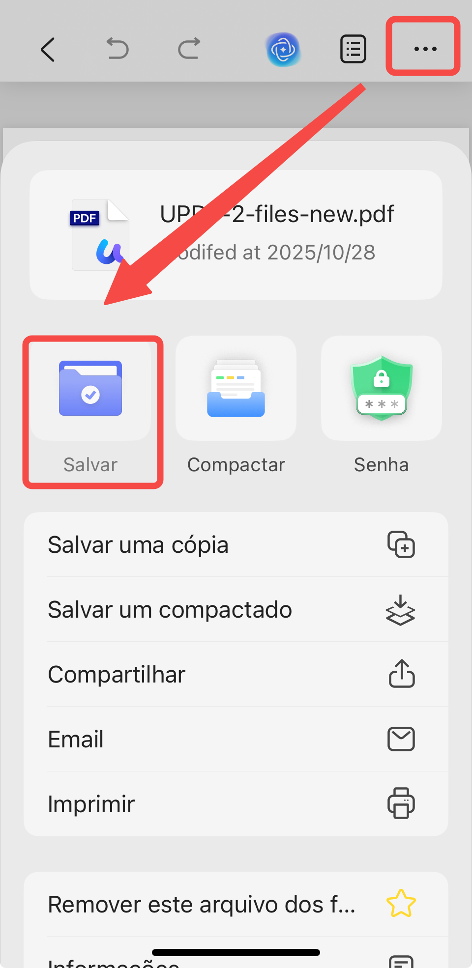 salvar as alterações