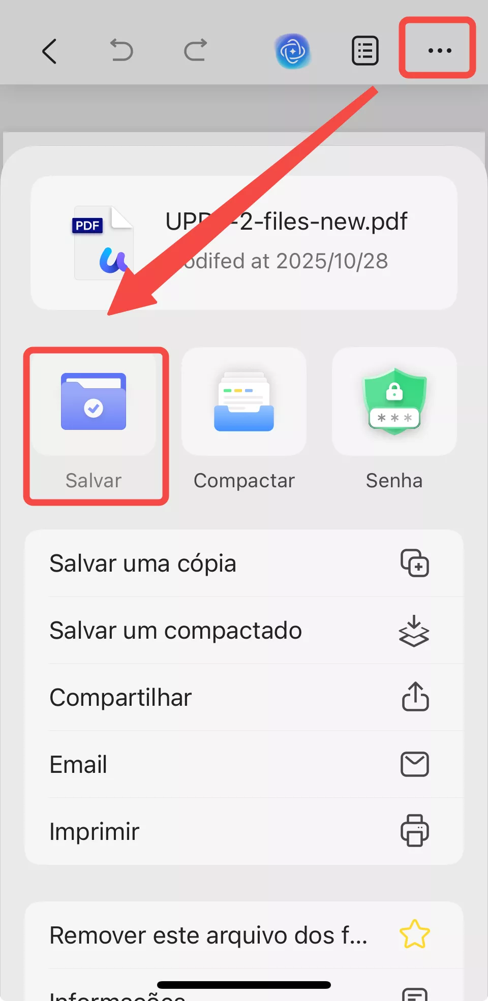 salvar as alterações