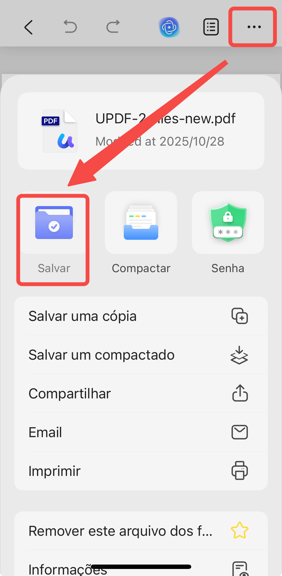 salvar as alterações