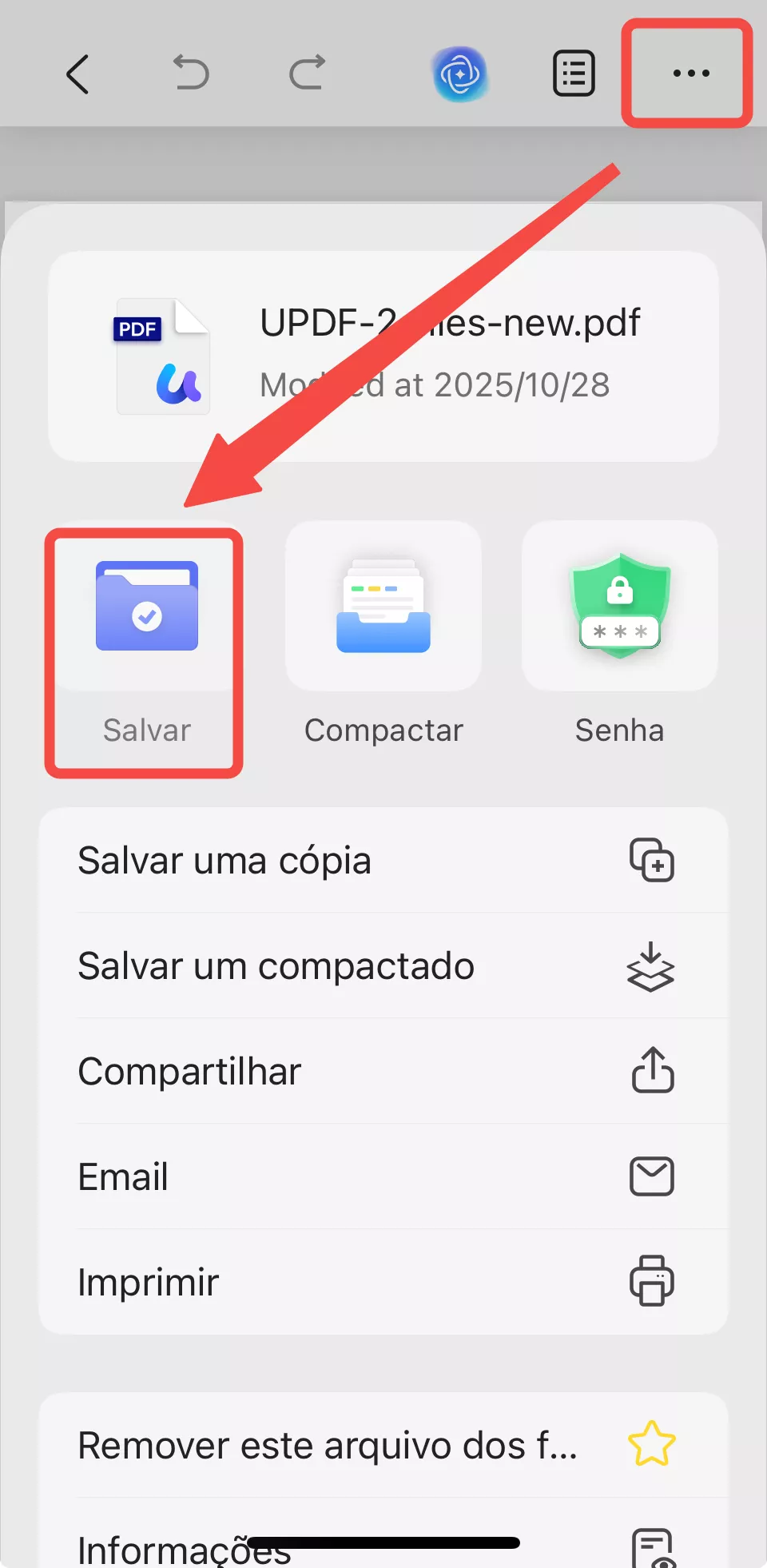 salvar as alterações