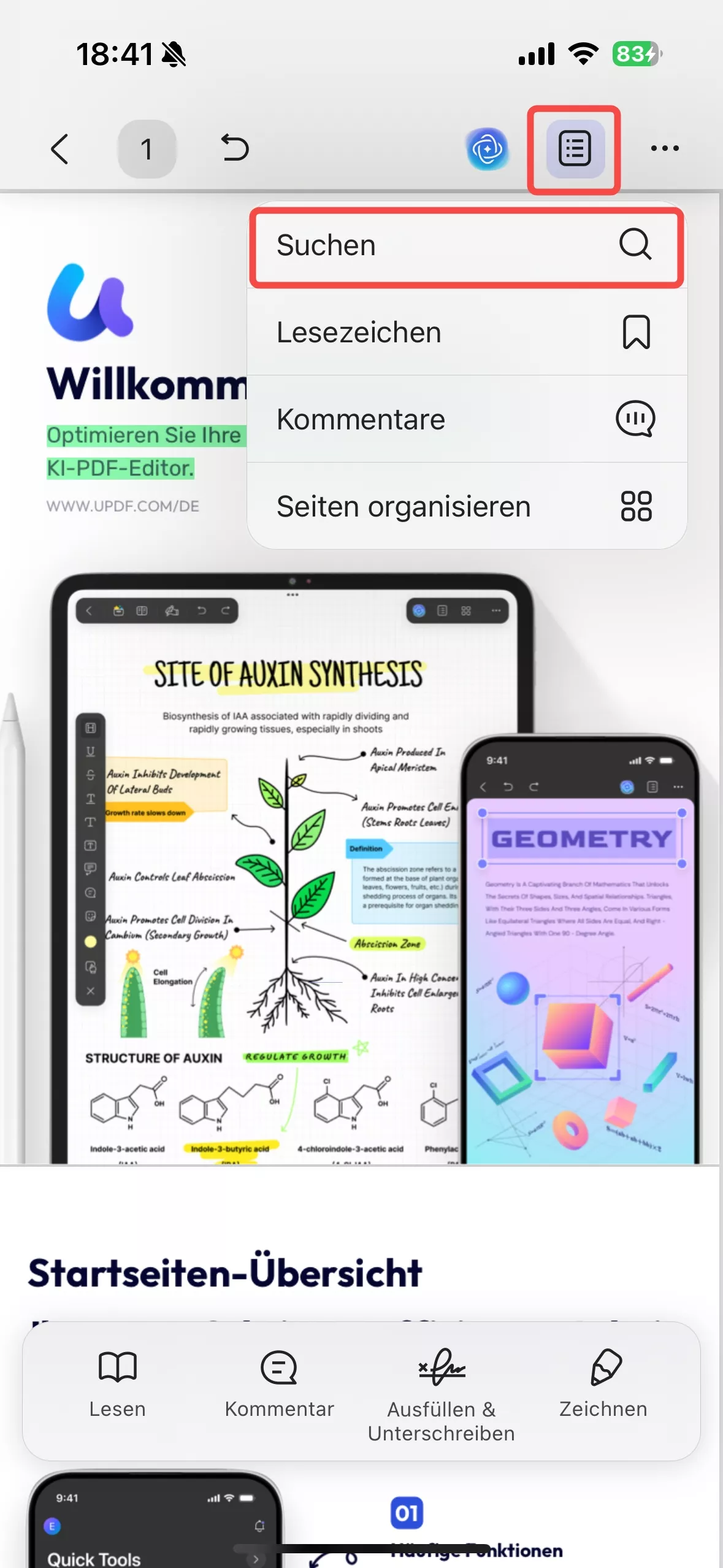suche in pdf auf ios mit updf