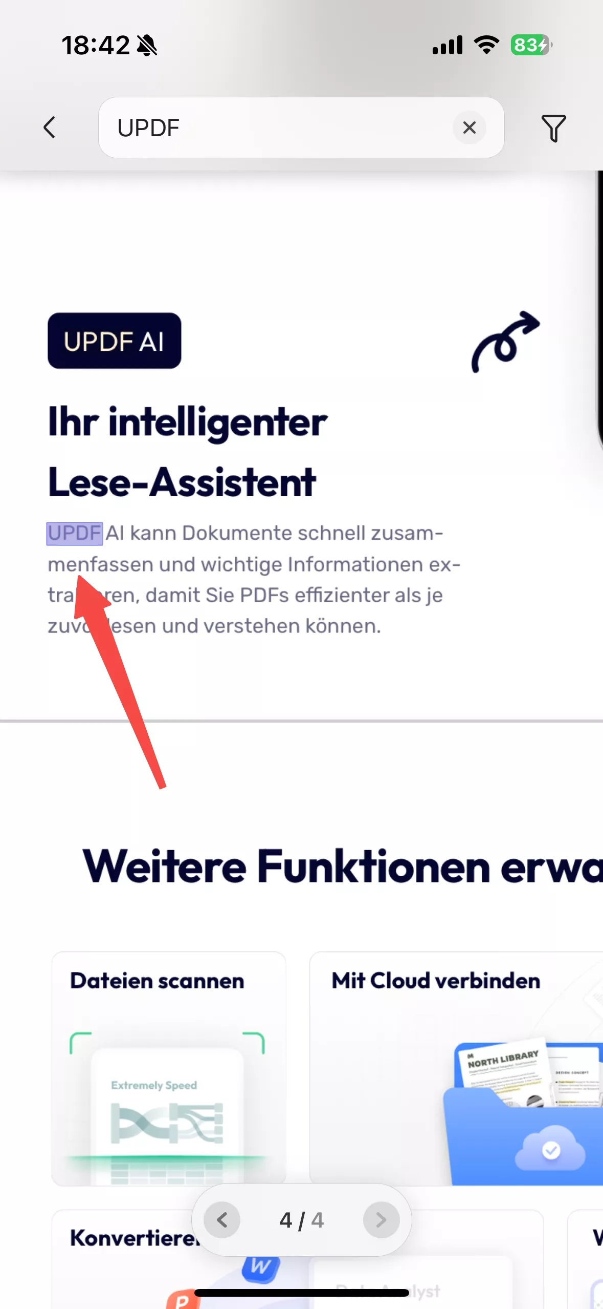 suche in pdf auf ios mit updf