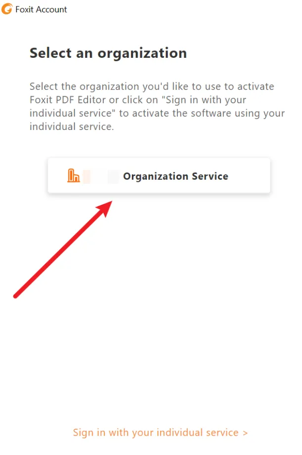 select between an organization account or an individual service
