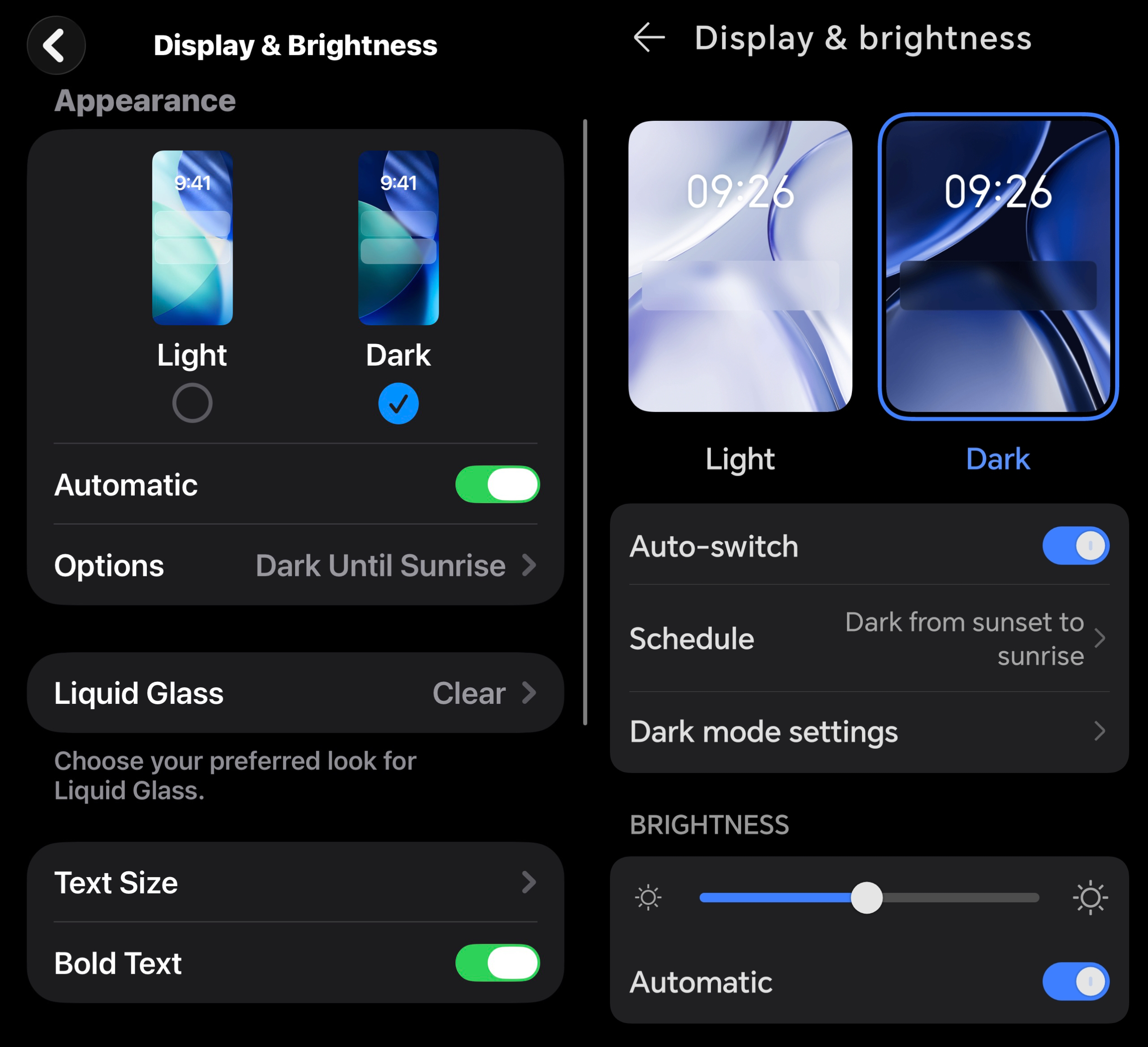 select dark mode on ios/android