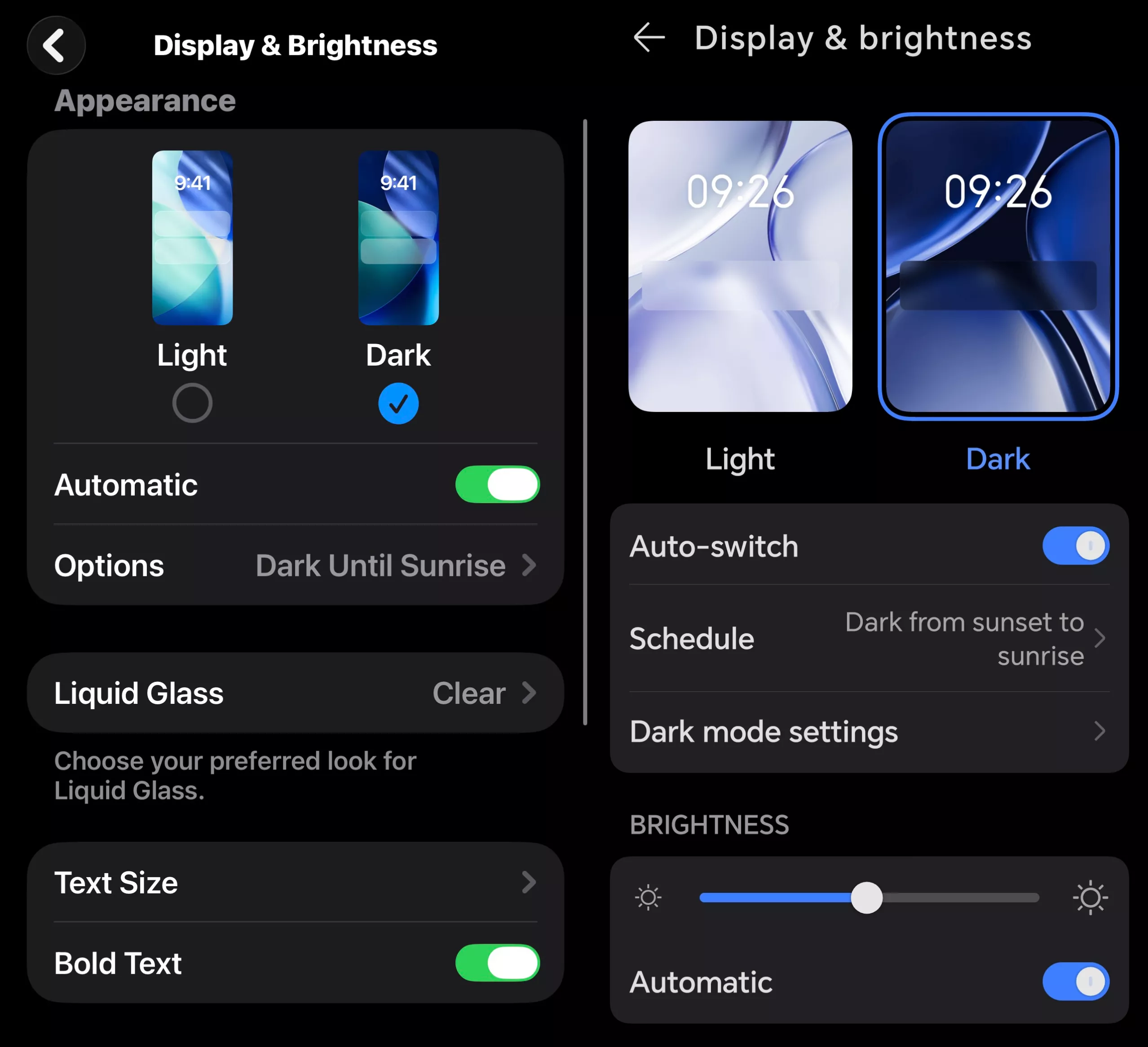 select dark mode on ios/android