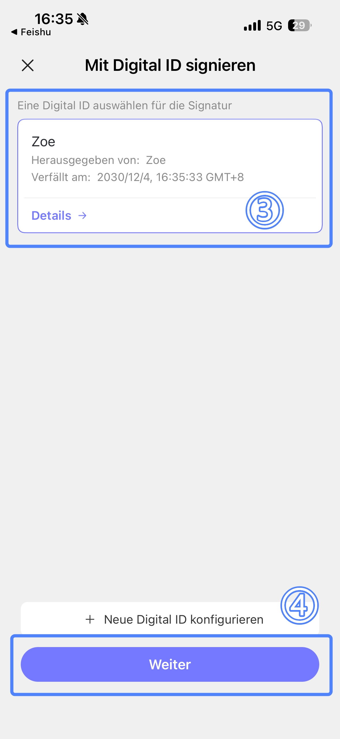 + Neue digitale ID konfigurieren