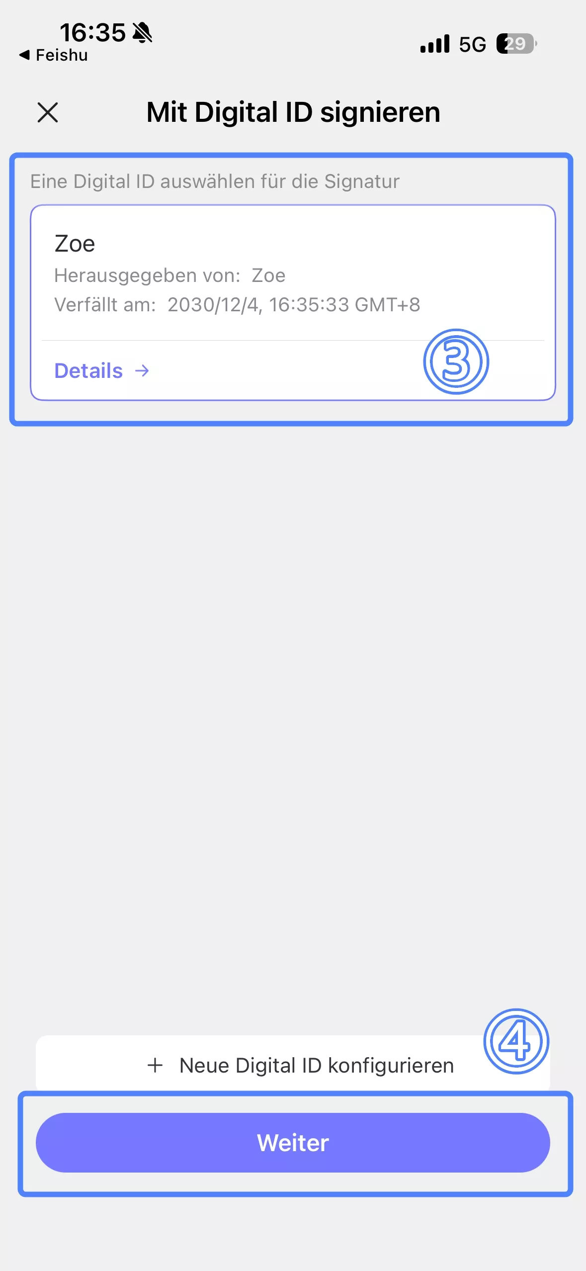+ Neue digitale ID konfigurieren