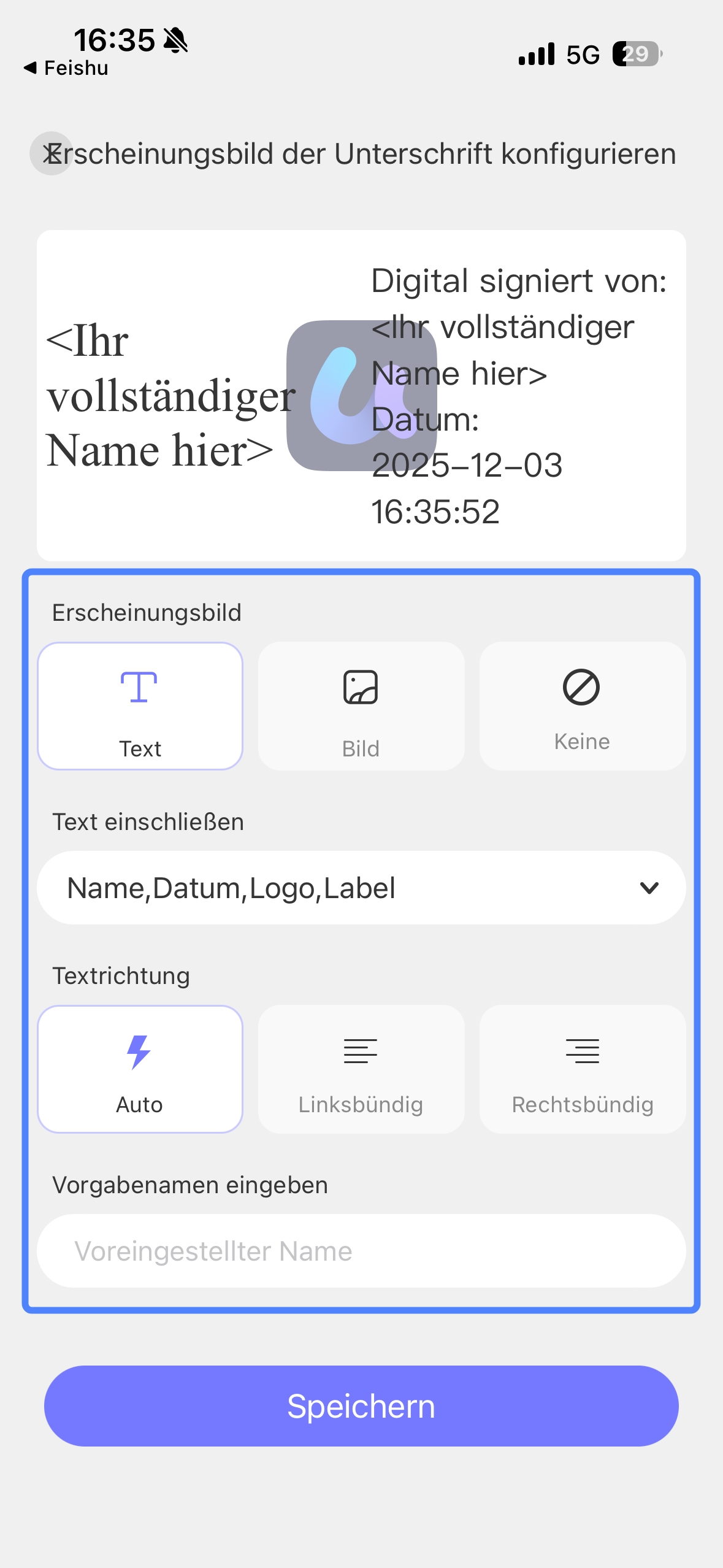 Unterschreiben als [Ihre digitale ID]