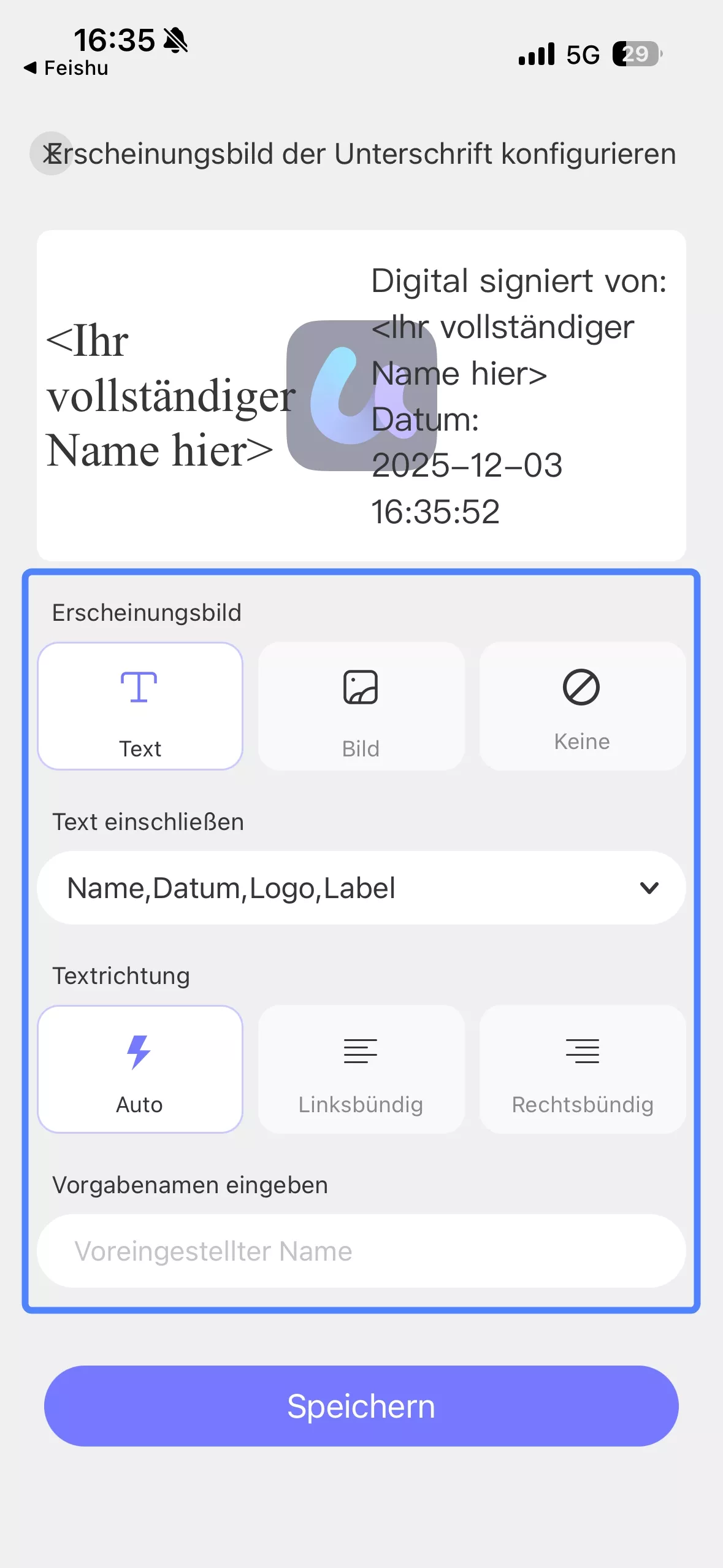 Unterschreiben als [Ihre digitale ID]
