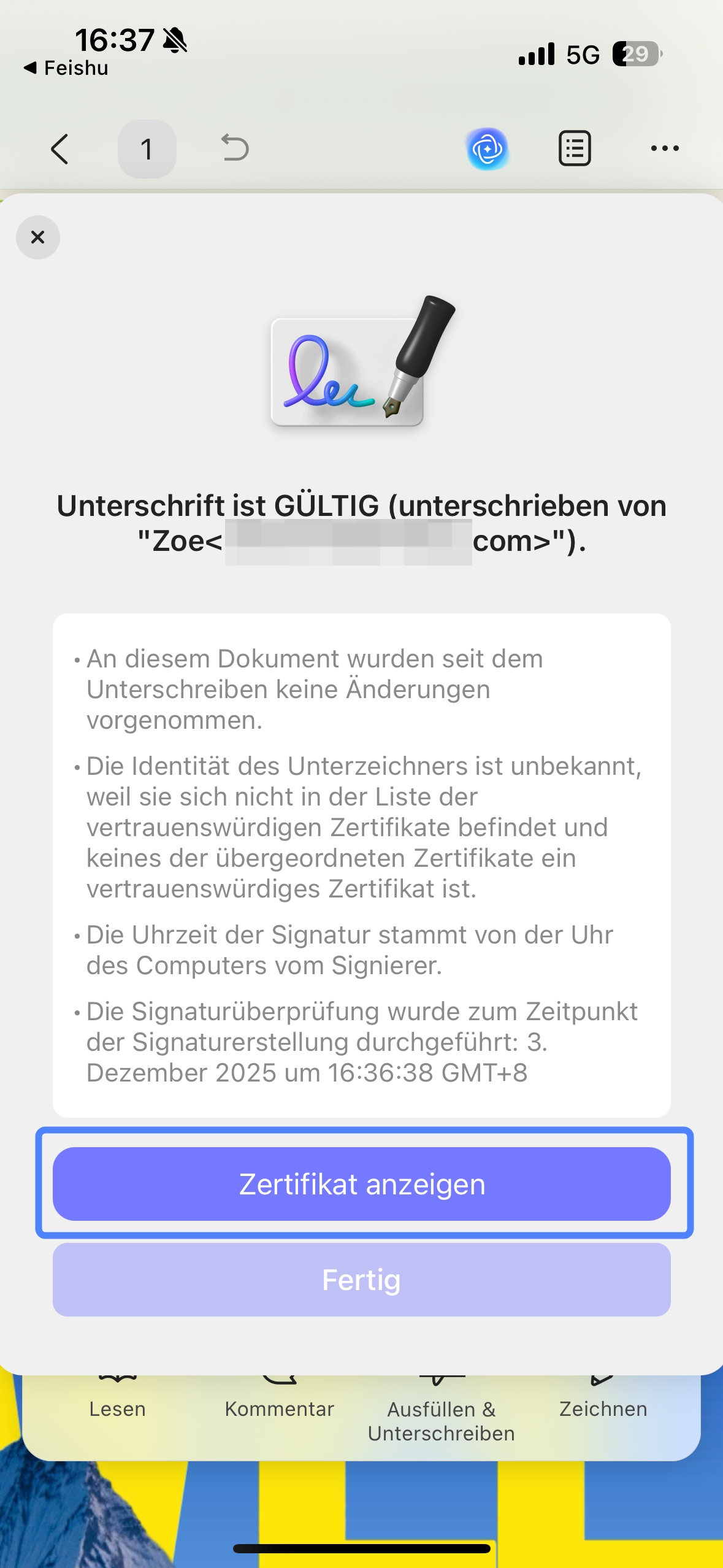 Unterschriftseigenschaften