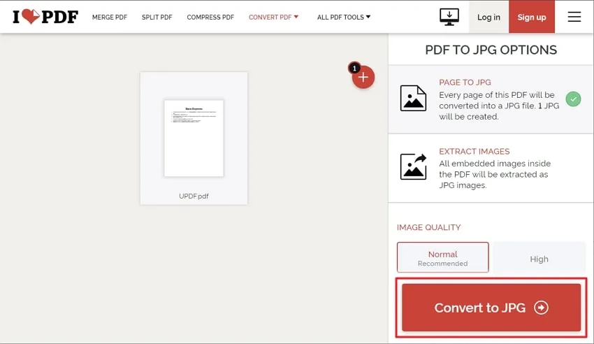 tap on convert to jpg button in ilovepdf