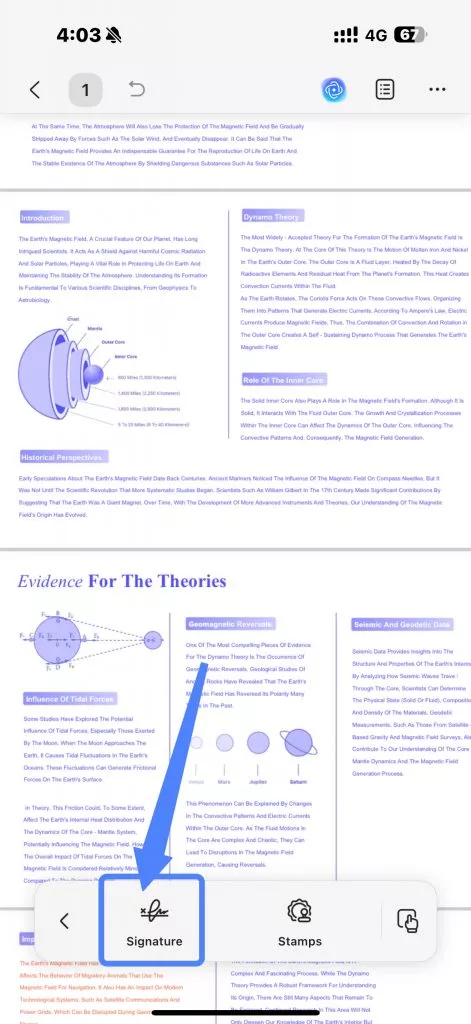 tap on the signature button