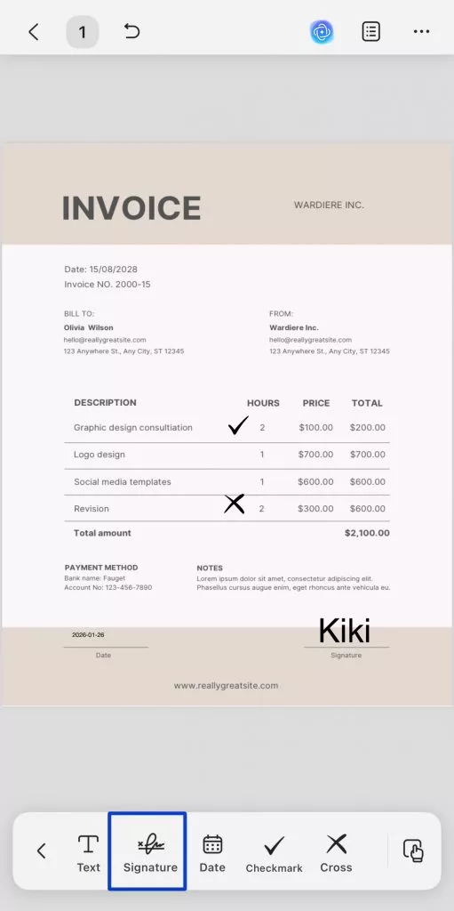 tap on the signature button ios updf