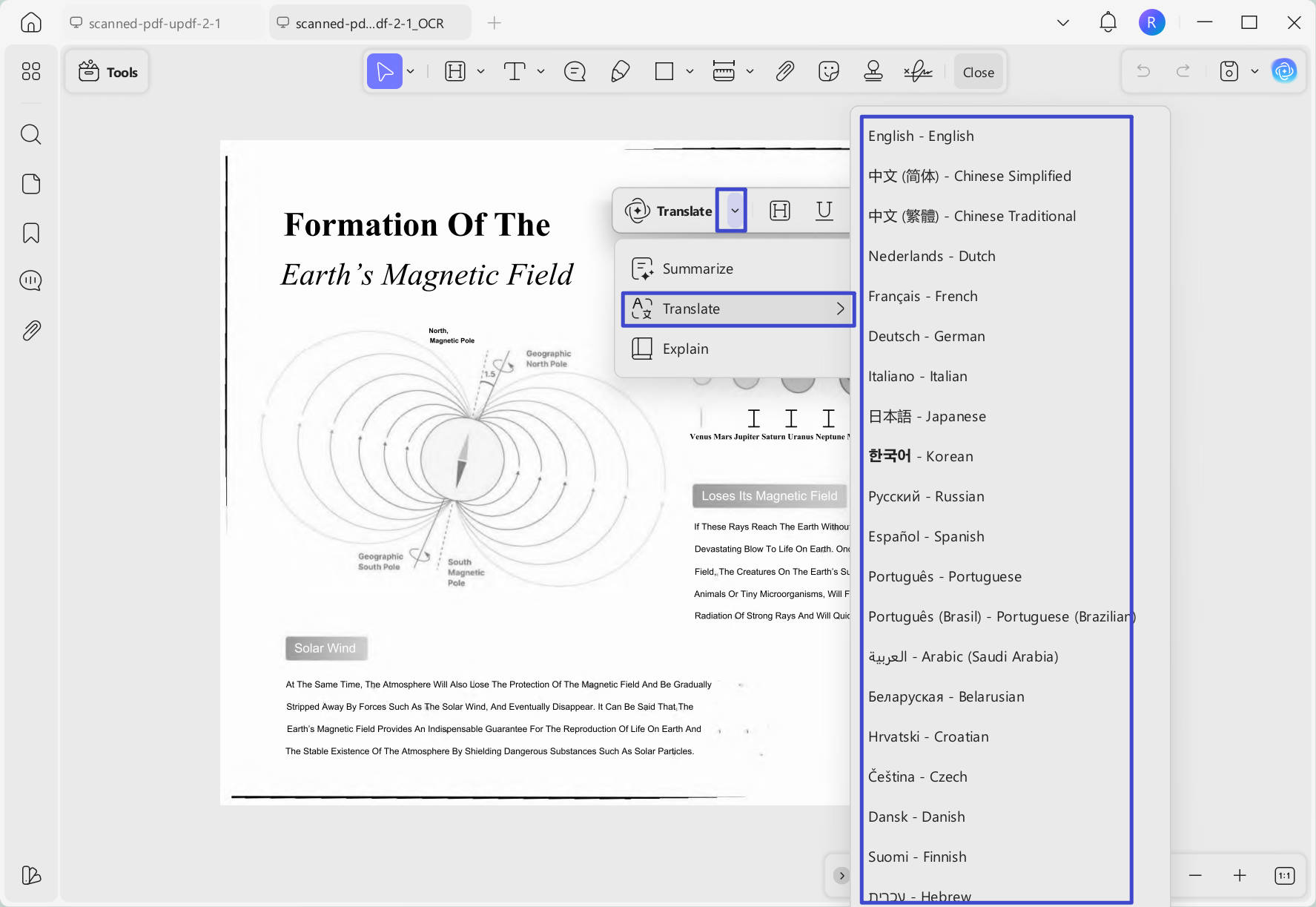 translate scanned pdf updf windows