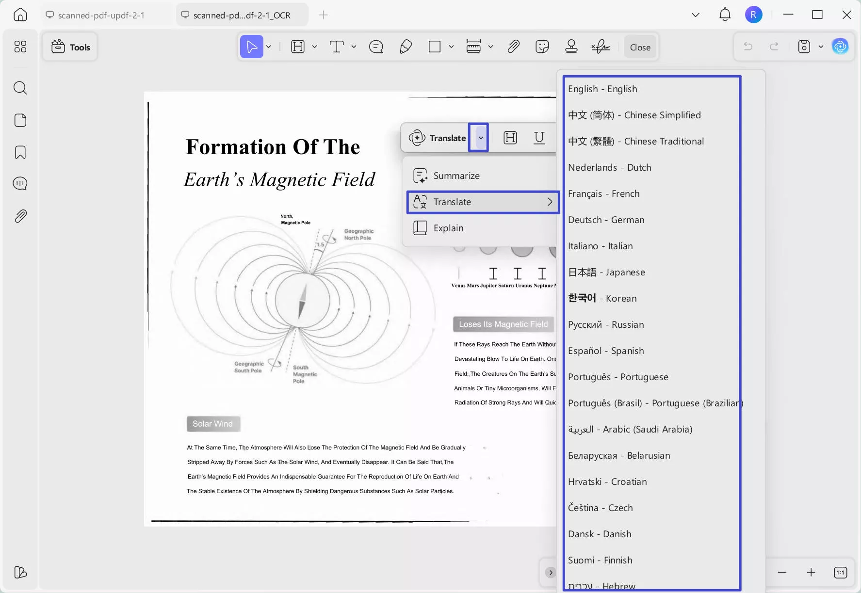 translate scanned pdf updf windows
