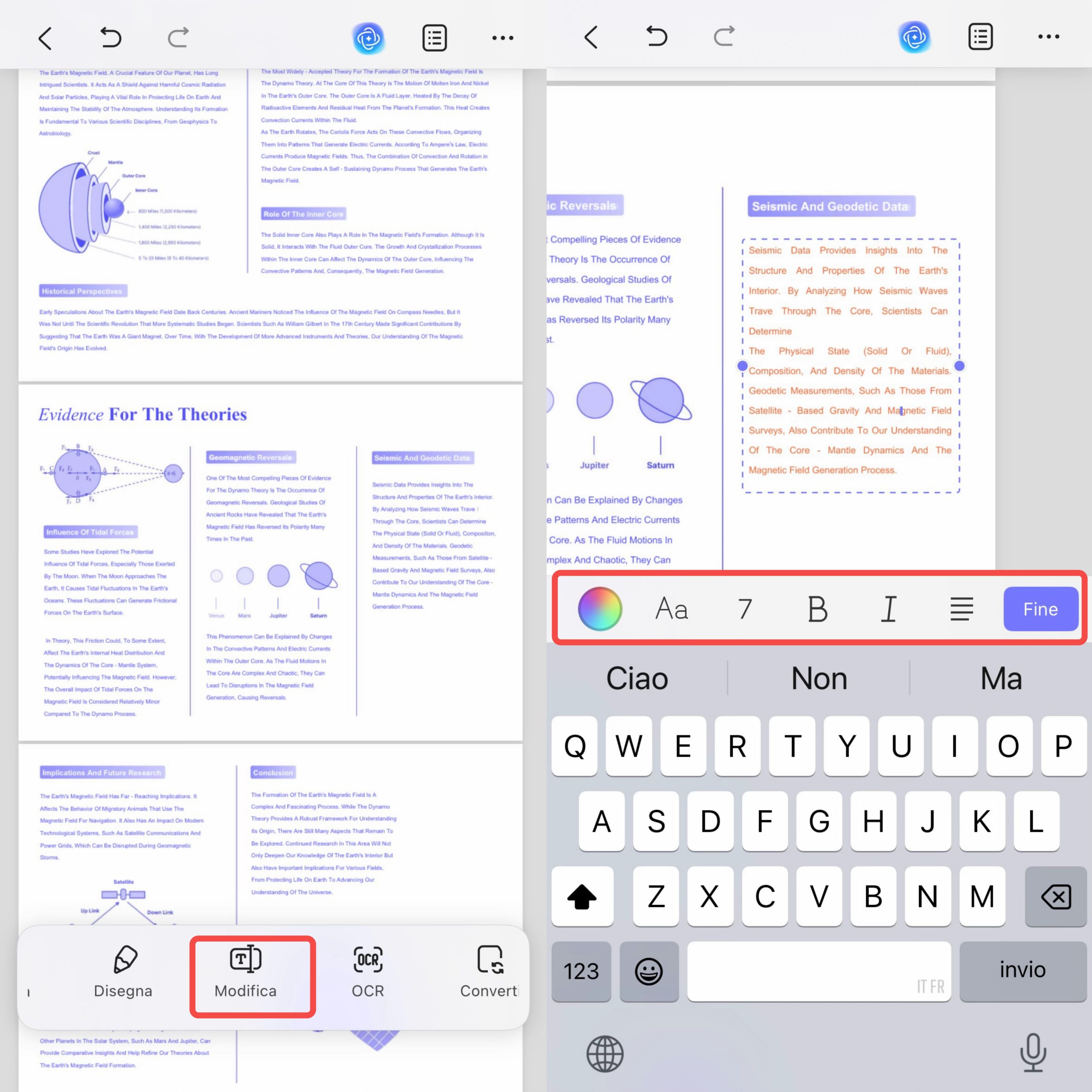 modificare testo e immagini in pdf su iOS