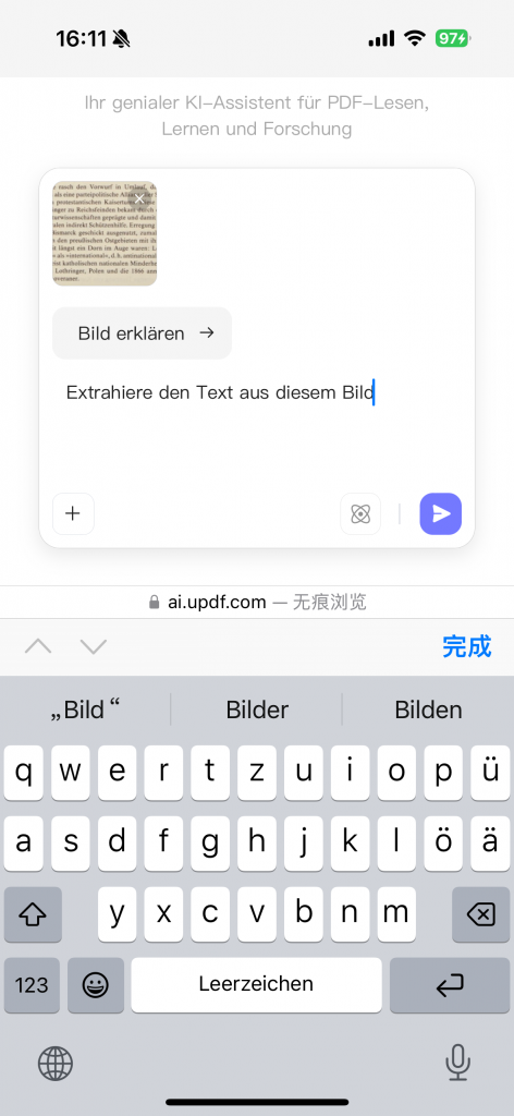 Prompt an UPDF AI zum Textextrahieren