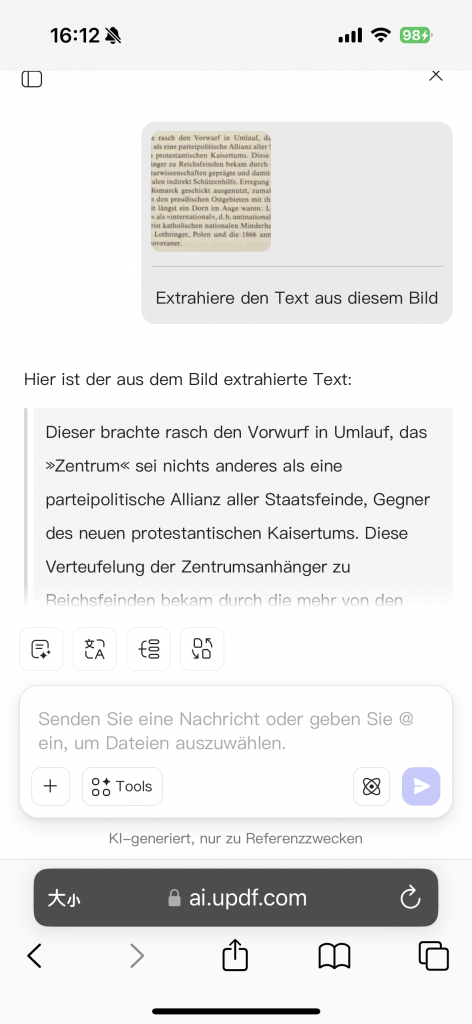 Prompt an UPDF AI zum Textextrahieren
