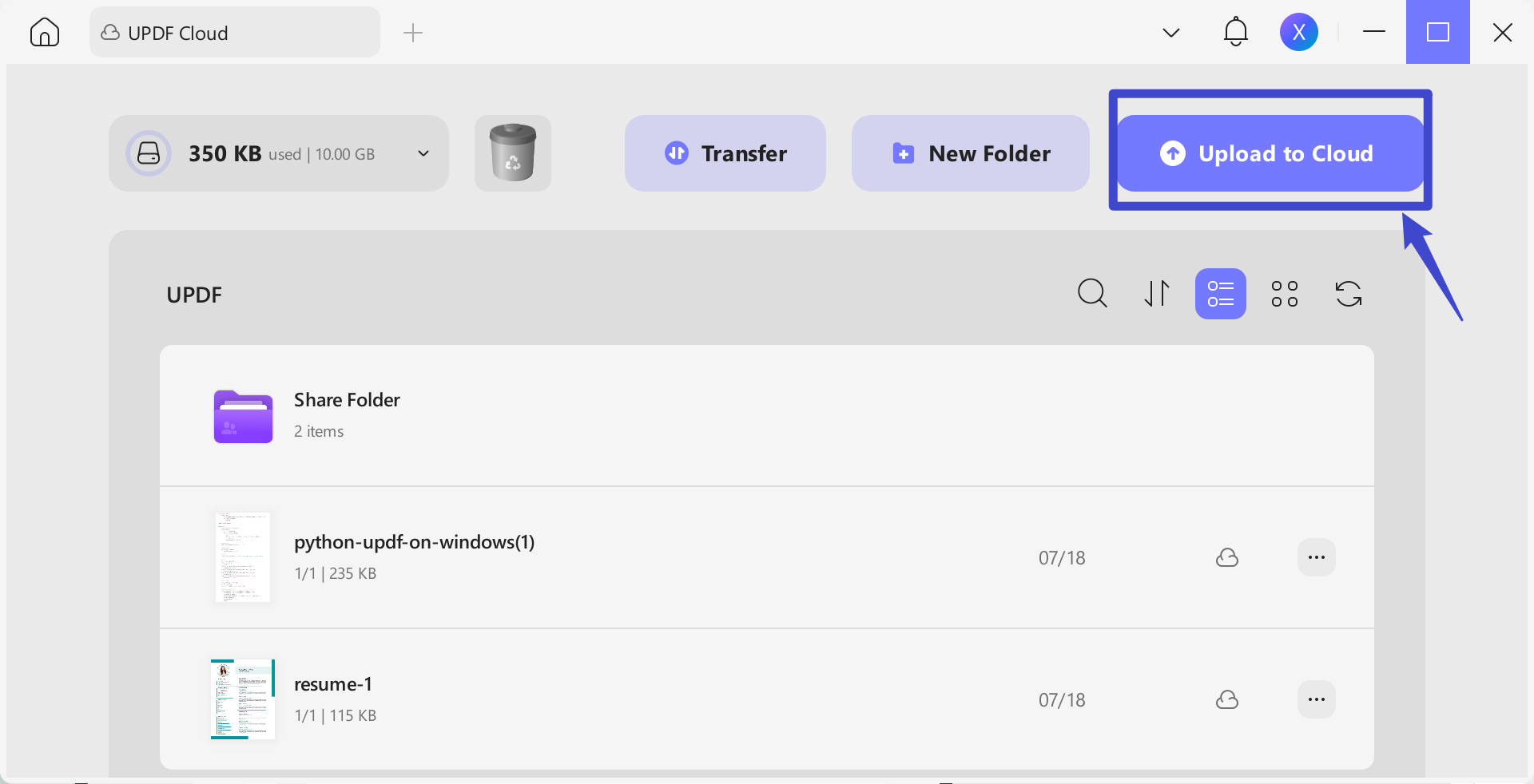 Upload digital planner to UPDF Cloud