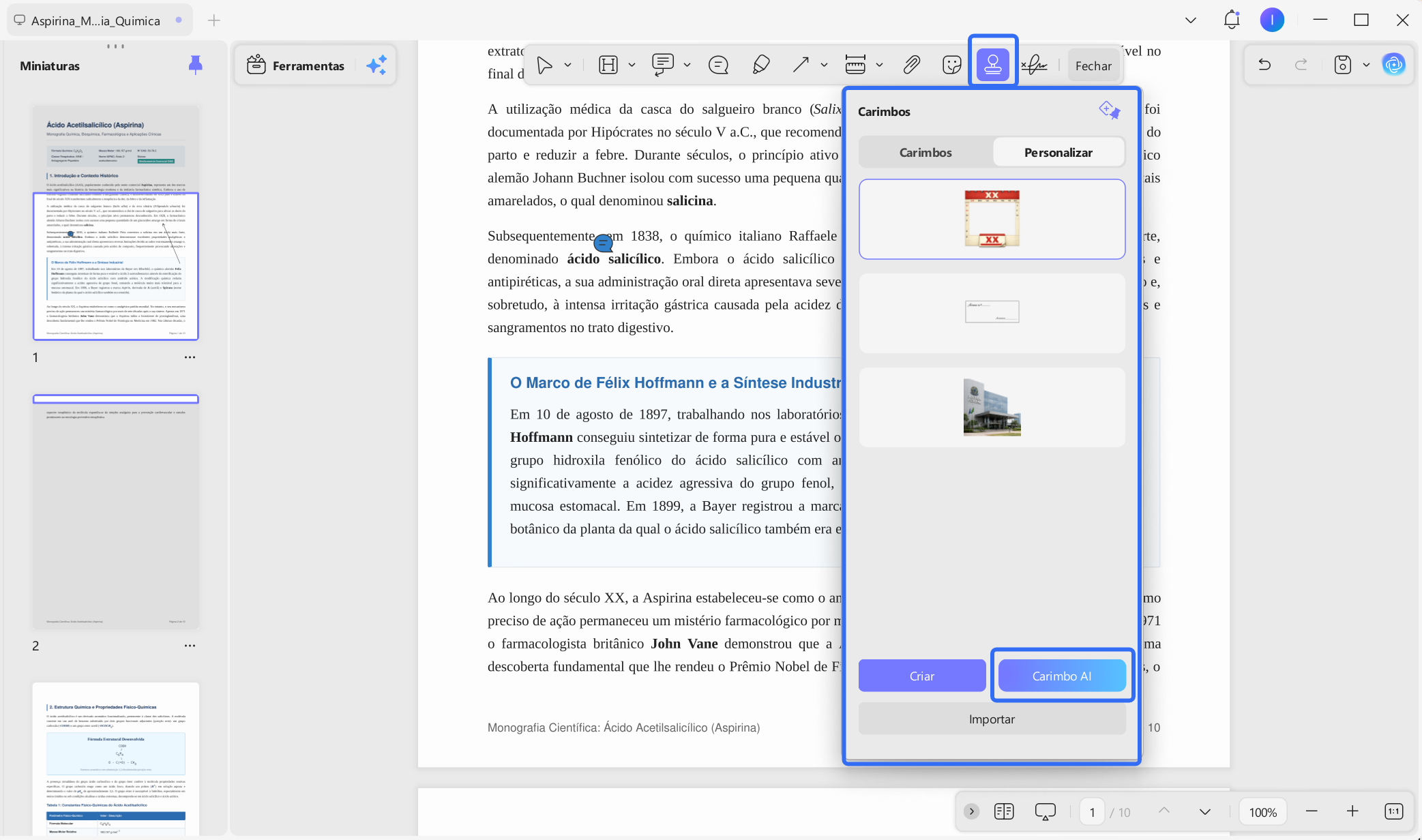 criar carimbos no pdf com updf