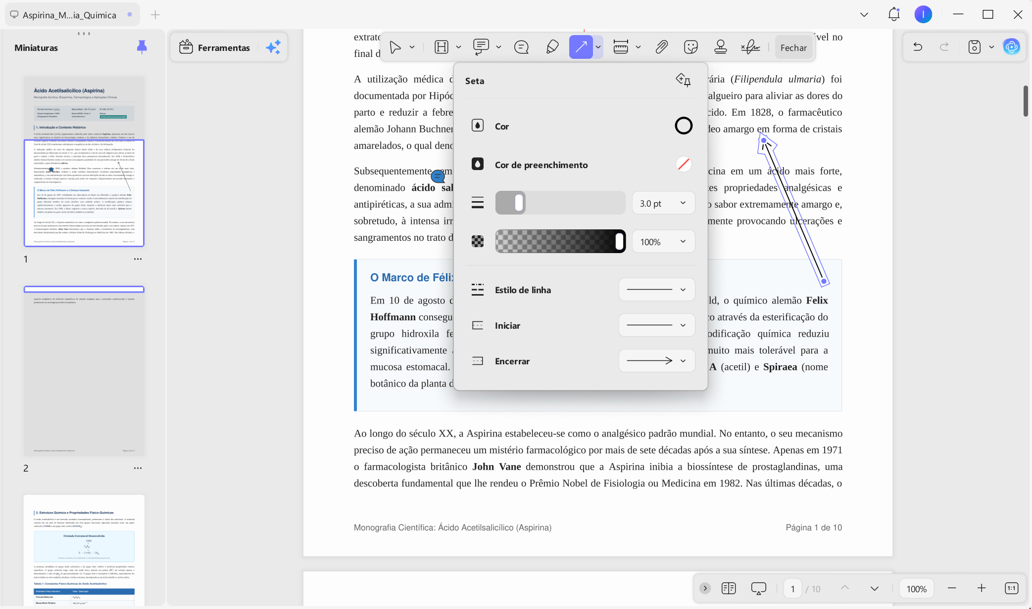 usar seta no pdf com updf