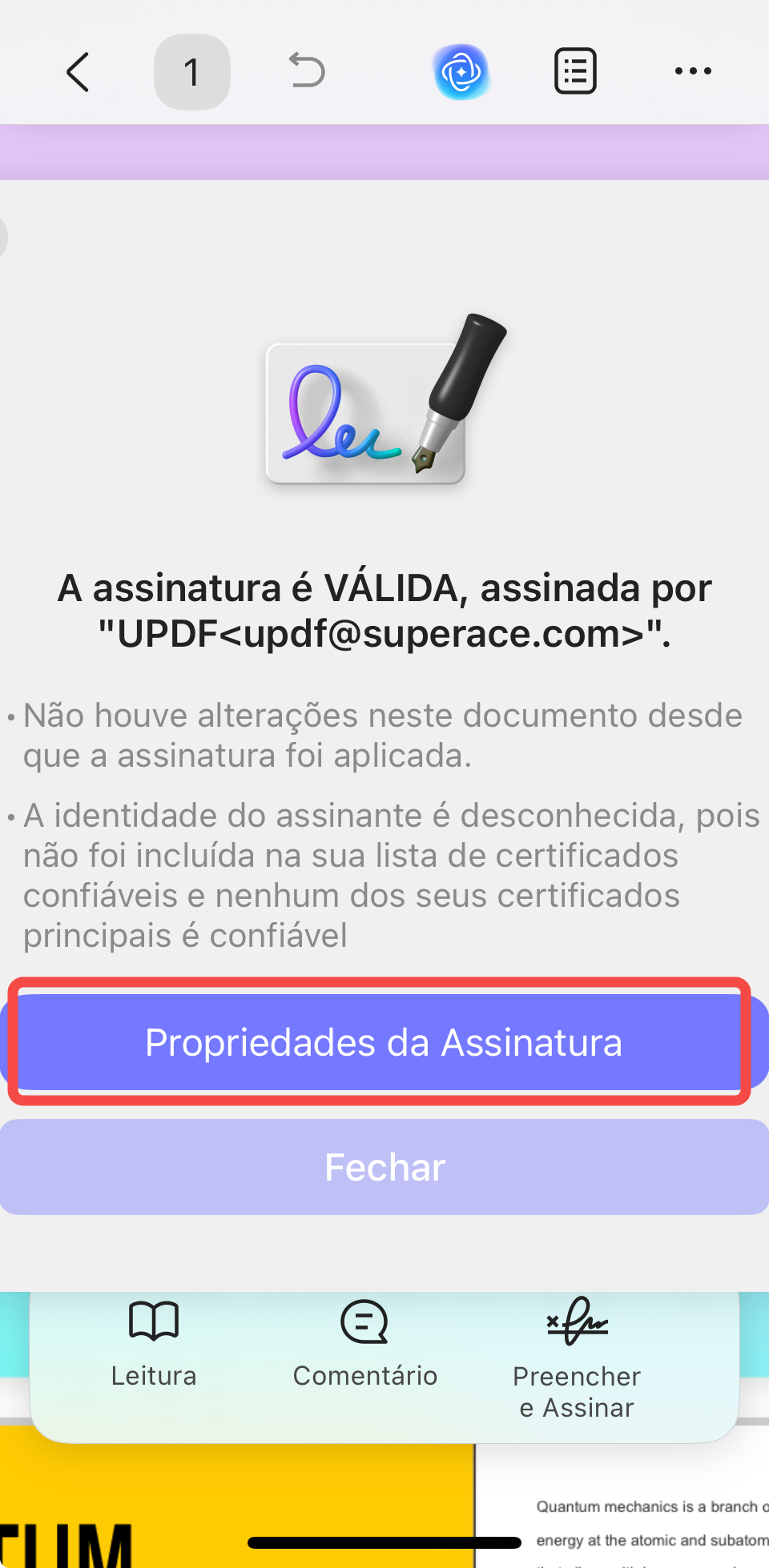 propriedades da assinatura
