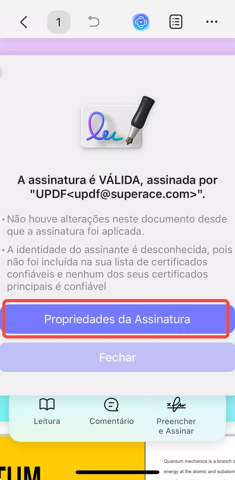 propriedades da assinatura