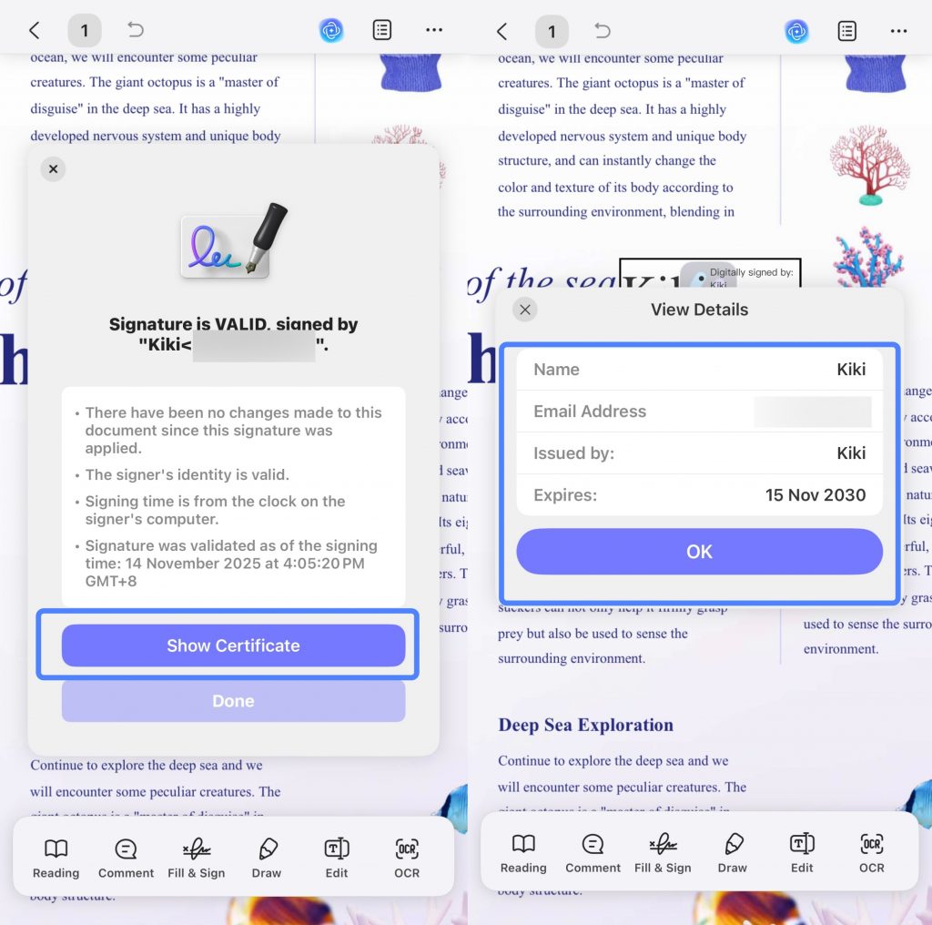 view more digital id details