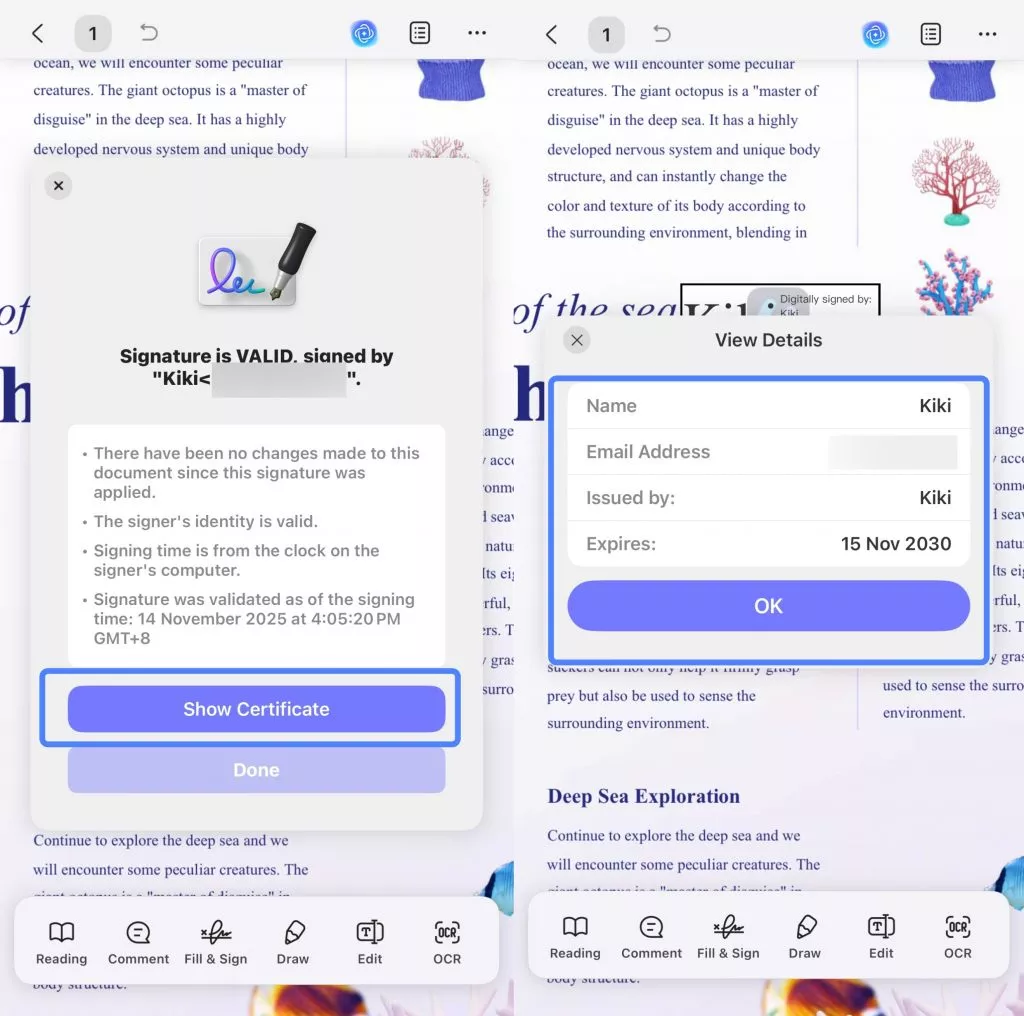 view more digital id details