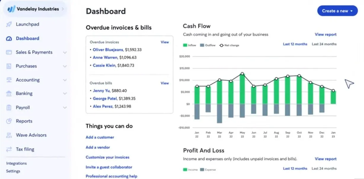 wave - small business bookkeeping software