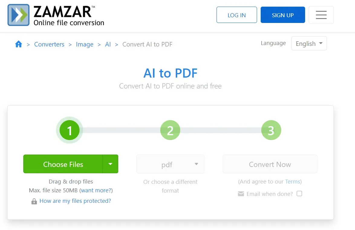 Convertire file AI in PDF Online con Zamzar