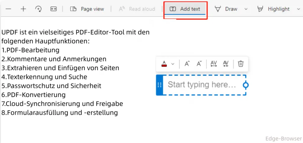 Edge - PDF Textfeld einfügen