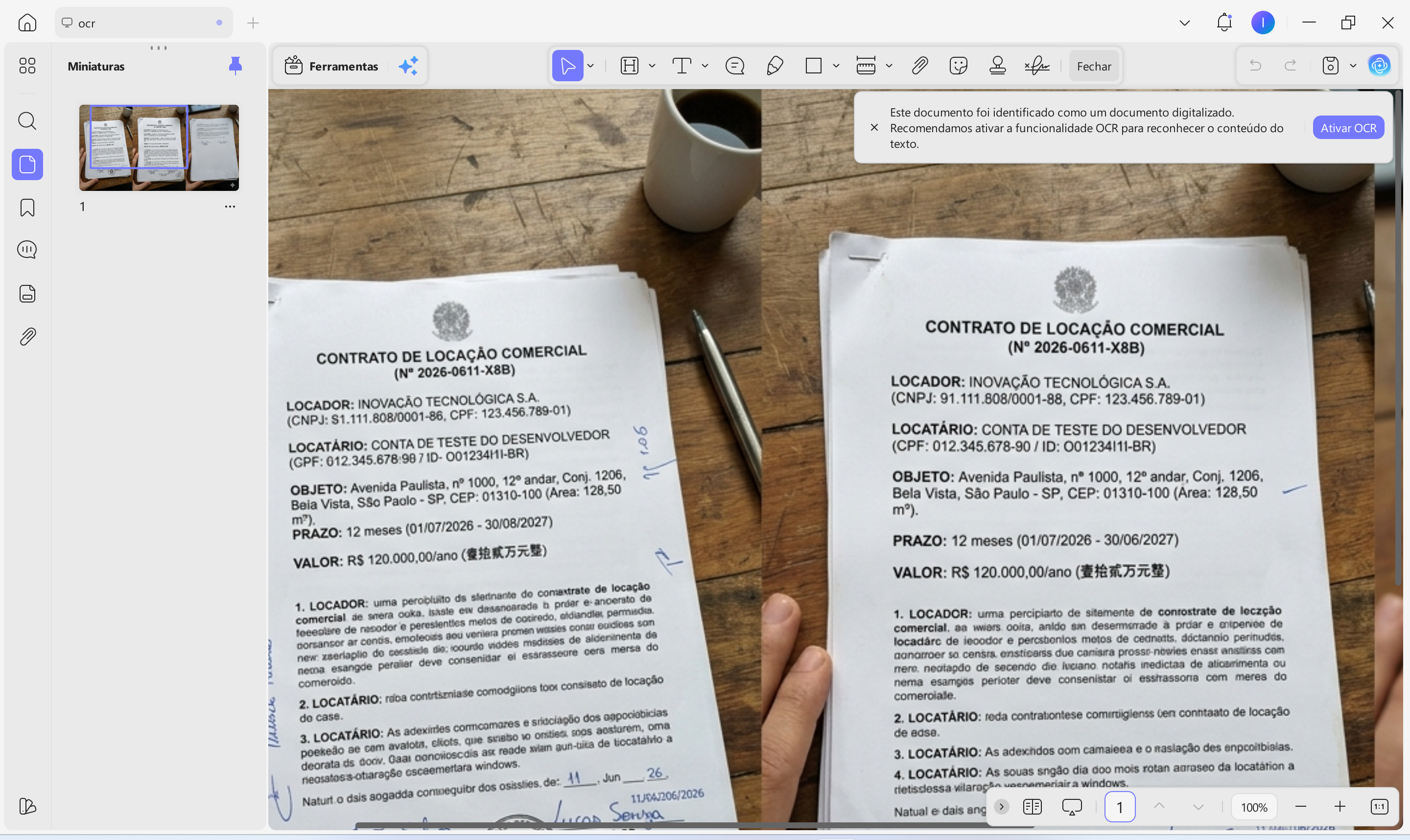 abrir arquivo e ativar ocr