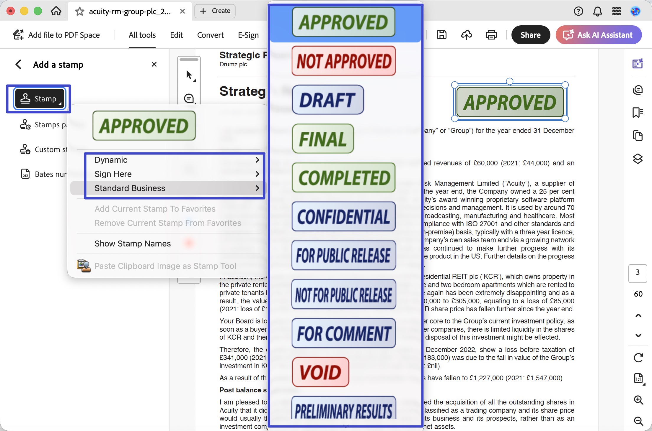 add a stamp in adobe using built-in library