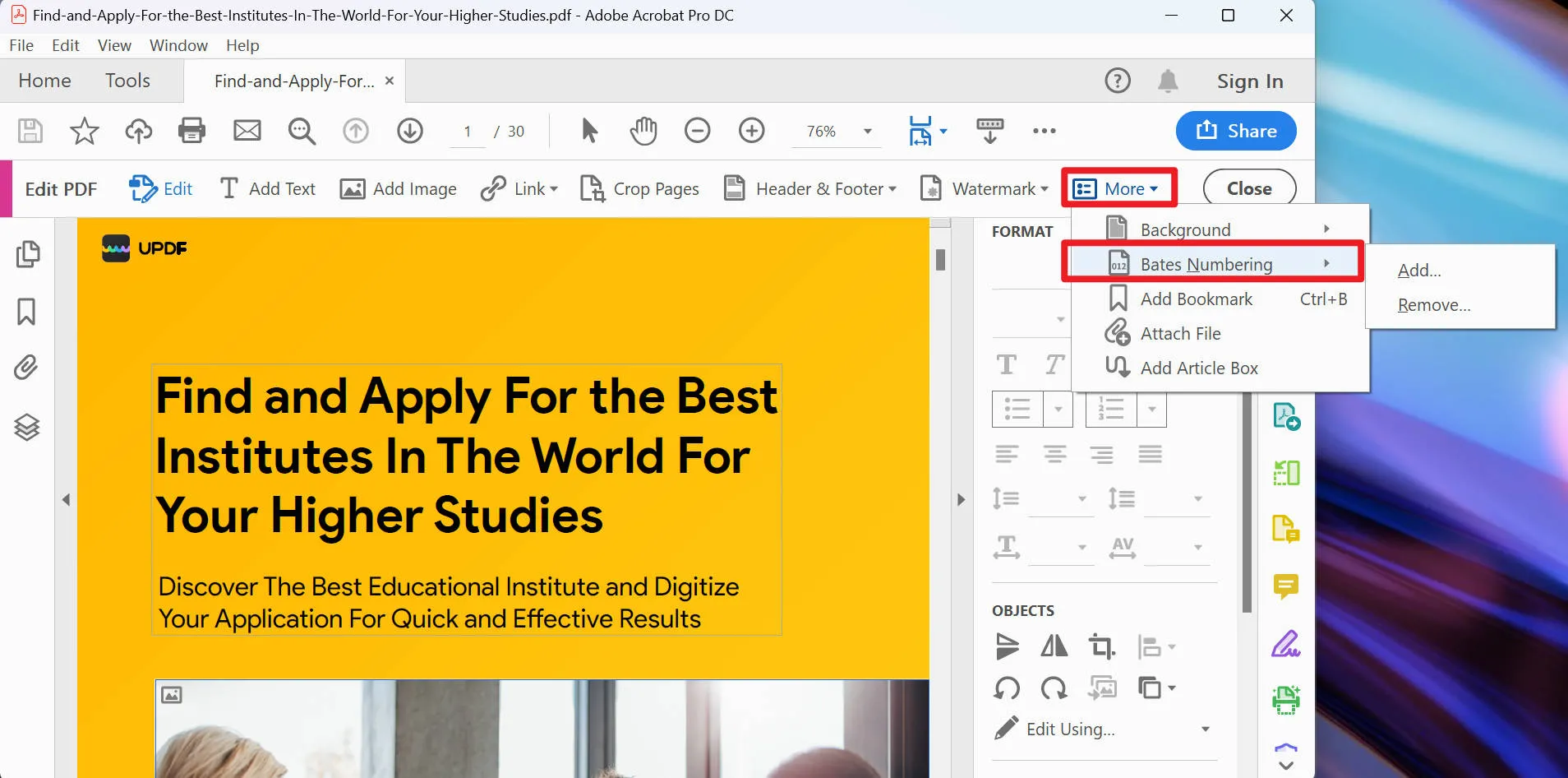 how to add bates numbers to pdf with adobe