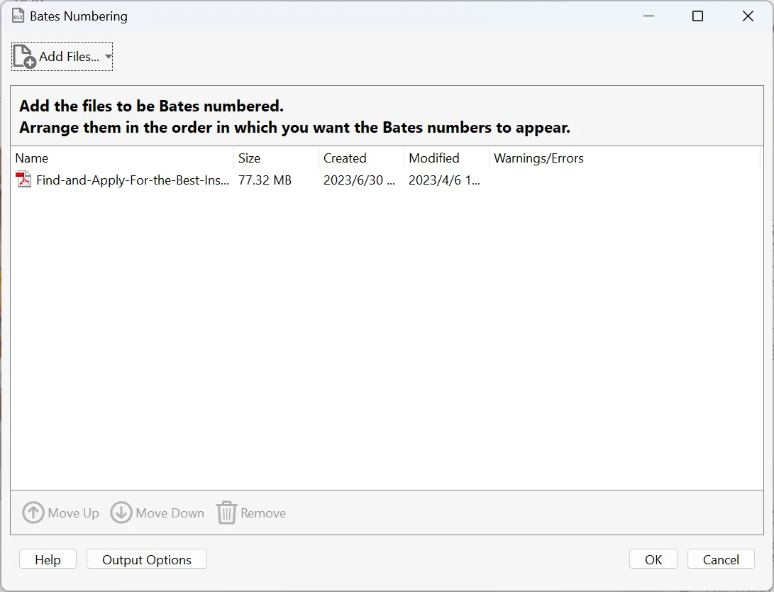 Add Bates number to PDF with Adobe